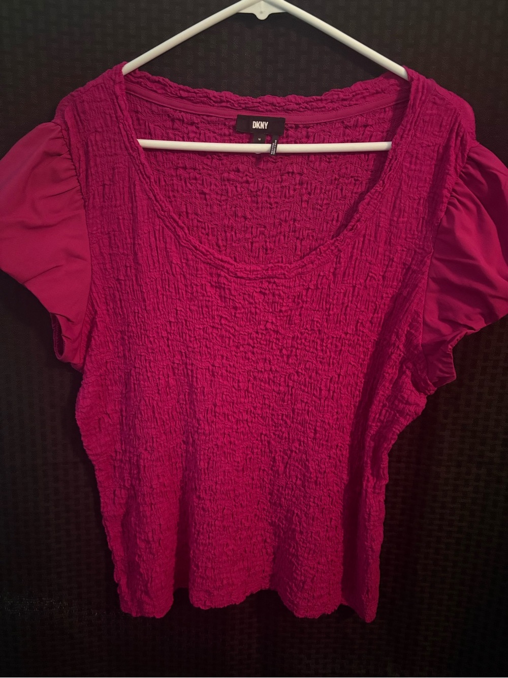 DKNY Magenta Textured Short Sleeve Top